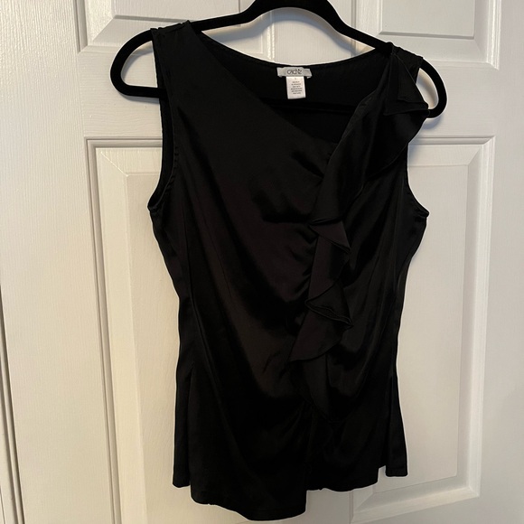 Caché Silk Sleeveless Fitted Black Top Sz L Shirt Ruffle Dressy Cocktail Women - Picture 4 of 13